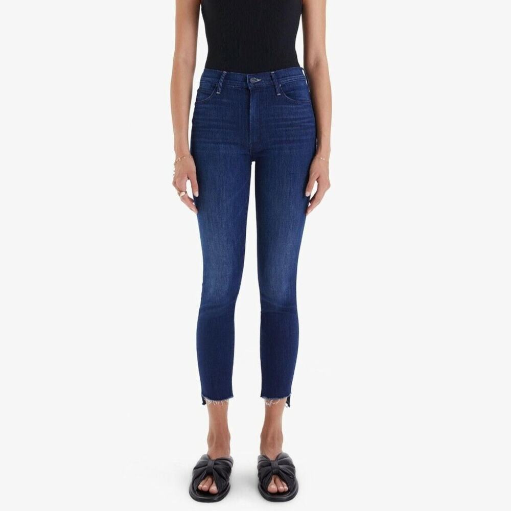 MOTHER Stunner Zip Ankle Step Fray Jeans in Cross Your Fingers Size 24